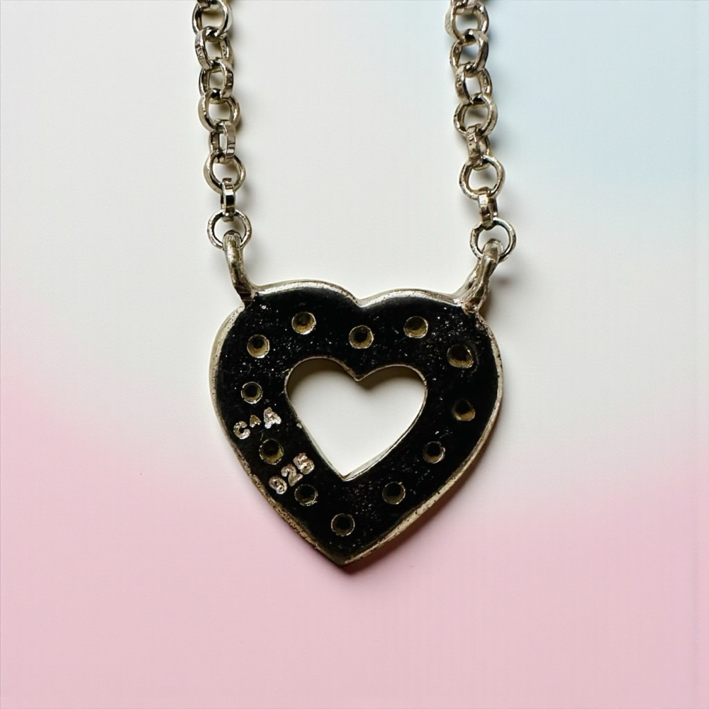 Elegant .925 Silver Heart Diamond Pendant Necklace - Picture 3 of 7